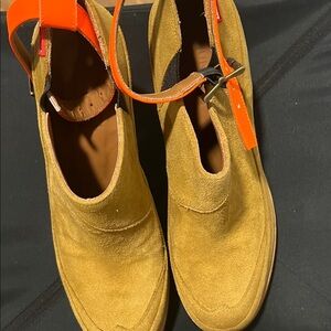 Women’s Yellow Suede Shoes with Orange Accents